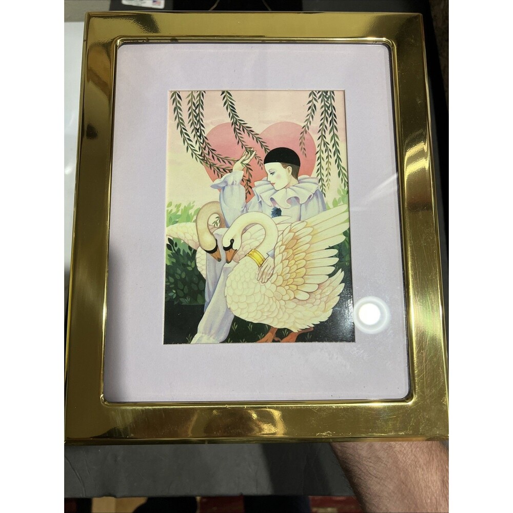 Clown Pierrot Two Swans Print Framed Wall Art Delana Bettoli 1986 Portal Litho